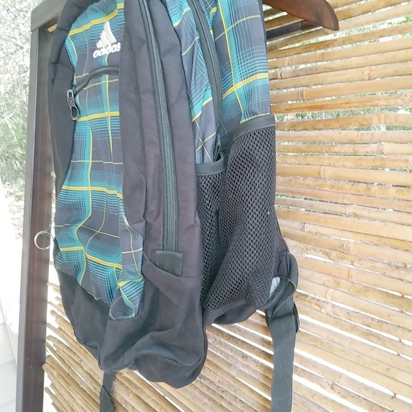 Adidas Black Green Plaid Large Backpack - Picture 5 of 11